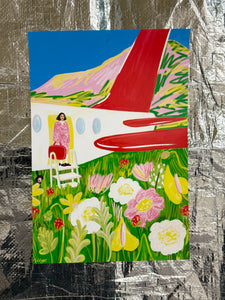 Niege-Borges-Airplane-Woman-Flowers-Arrival-Print