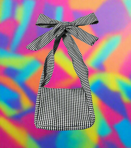 Black Gingham Bow Bag Trendy