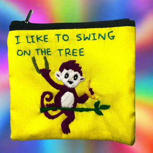 Hand Embroidered Monkey Pouch