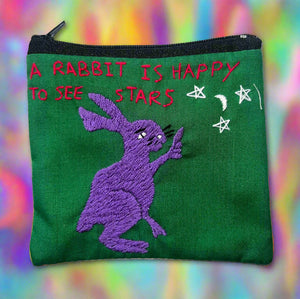 Hand Embroidered Rabbit Pouch