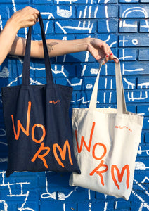 Worm Tote Bags in Denim and Natural Canvas 