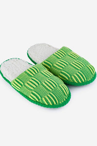 Chunky Checkerboard Slide Slippers in Lime Green-WORM