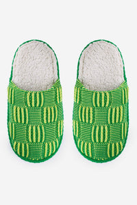 Chunky Checkerboard Slide Slippers in Lime Green-WORM