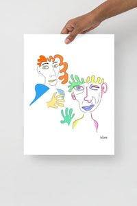 Faces Line Work "Juntos" - 12x16 Decorative Print-WORM