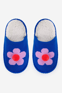 Flower Pom Slide Slippers in Cobalt-WORM