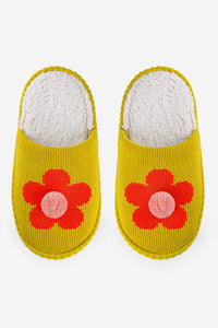 Flower Pom Slide Slippers in Golden Olive-WORM