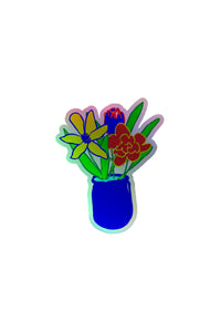 Flower Vase 4" Holographic Sticker-WORM