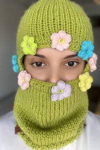 Hand Knitted Flower Balaclava (2 choices)-WORM