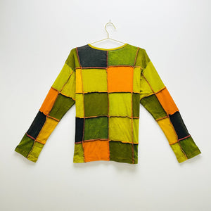 WORM-Patchwork Long sleeve Shirt-Green Orange