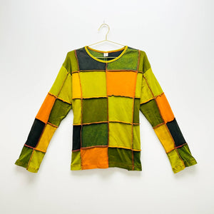 WORM-Patchwork Long sleeve Shirt-Green Orange