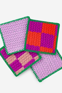 Reversible Scrap Mix Knit Coaster Set-WORM