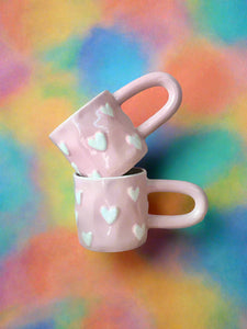 heart embossed pink ceramic mug