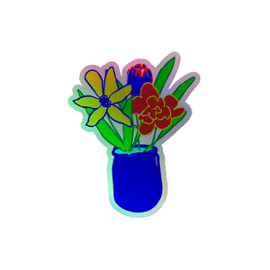 Flower Vase 4" Holographic Sticker